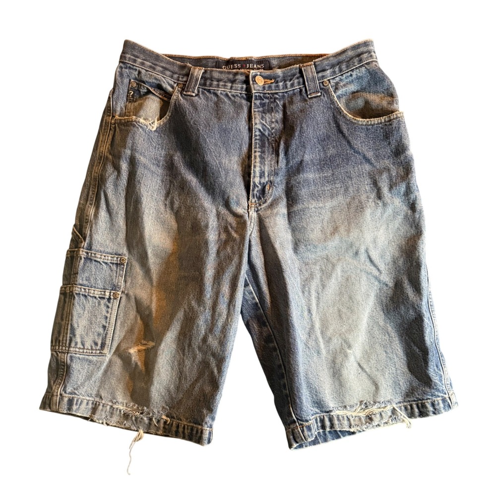 Guess 10999 Carpenter Denim Shorts Mens 36 Blue Vintage Distressed Utility